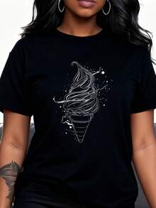 Women's Ice Cream Print T-Shirt - Black 5 - View 2