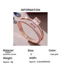 1枚优雅高品质几何双层设计戒指，镶嵌方形合成锆石，适合求婚、婚礼、派对、周年纪念、生日、感恩节、情人节、圣诞节、新年、母亲节等场合佩戴。 - 玫瑰金 - 查看 12