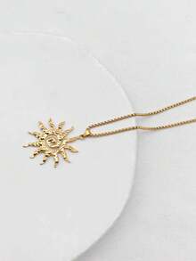 1pc 18K Gold Plated Stainless Steel Boho Style Circular Swirl Pendant Necklace, Minimalist Summer Hip-Hop Gift Jewelry - Yellow Gold - View 3