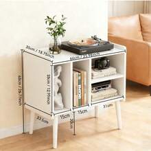 Soporte para Tocadiscos, Soporte para hasta 200 álbumes, gabinete de Vinilo clásico con estantes extraíbles, Mesa de Reproductor de Discos con Altura Ajustable para Sala de Estar, recámara - Blanco - Ver 3