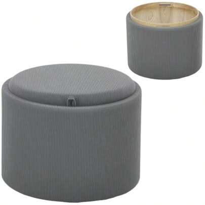 Storage Ottoman With Lid, Round Footrest, Tufted Ottoman, Corduroy-Look Coffee Table, 56 X 56 X 42 Cm, Grey