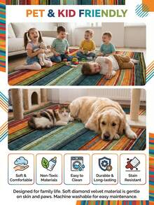 1 件 850 克/平方米金色菱形天鹅绒地毯,采用压花底背和简约波西米亚风格的彩虹条纹图案,为客厅、书房、入口和室内空间增添现代艺术气息。 - 彩色 - 查看 6