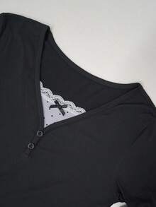 时尚休闲女式波点印花雪纺拼接蝴蝶结装饰长袖上衣黑色春季款 - 黑色 - 查看 4