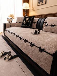 1件欧式清新不规则沙发垫，蝴蝶结饰边镶嵌，雪尼尔质感沙发垫，奢华简约沙发套，保护沙发，防滑防尘防刮，装饰沙发，适用于卧室、客厅、办公室、书房，可机洗，通用沙发套 - 卡其色 - 查看 1