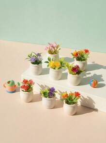 POKOJA LAND 1/12比例公仔屋微型盆栽植物，逼真綠植和花卉裝飾模型，隨機4入組 - 彩色 - 查看 4