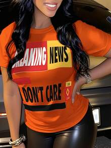 Breaking News Ladies Summer Casual T-Shirt |   Basic Short Sleeve Round Neck Top |   Soft And Breathable Fabric Suitable For Sports |   Black/Pink/Orange |   Vacation Outfit - 橘色 - 查看 1