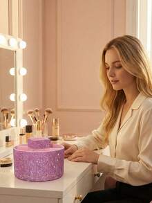 1pc Rhinestone Rotating 360° Storage Box, Large Capacity, Multicolor Rhinestone Encrusted Surface, Luxurious Sparkling Style, Hexagonal Pillar Shape, Neat Edges, Makeup Tool Container, Suitable For Bedroom Vanity, Dressing Room Desk, Etc.,Room Decor - Multicolor - View 7