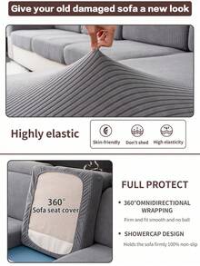 1pc Plush Velvet Sofa Slipcover, Non-Slip & Durable Stretch Sofa Cover, Machine Washable, Suitable For Living Room & Bedroom, Pet Friendly - Solid Pattern - Dark Grey - View 6