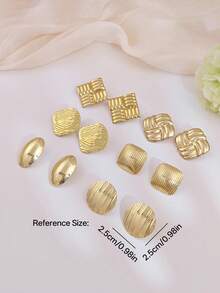 6/4/3/1对不锈钢几何方形条纹耳钉婚礼条纹圆形纽扣耳环简约设计防水防褪色金色椭圆形耳环欧美ins风女士春季首饰 - 彩色 - 查看 4