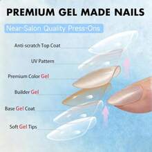 DCat Eye Pr On Nails Almond Handmade Pr On Nails Medium Thick  Nude Fake Nails Pr Ons For Women Wedding Reusable Natural Magnetic Glitter Glue On Nails In 15 Sizes 30 Pcs - 杏仁裸色 - 查看 5