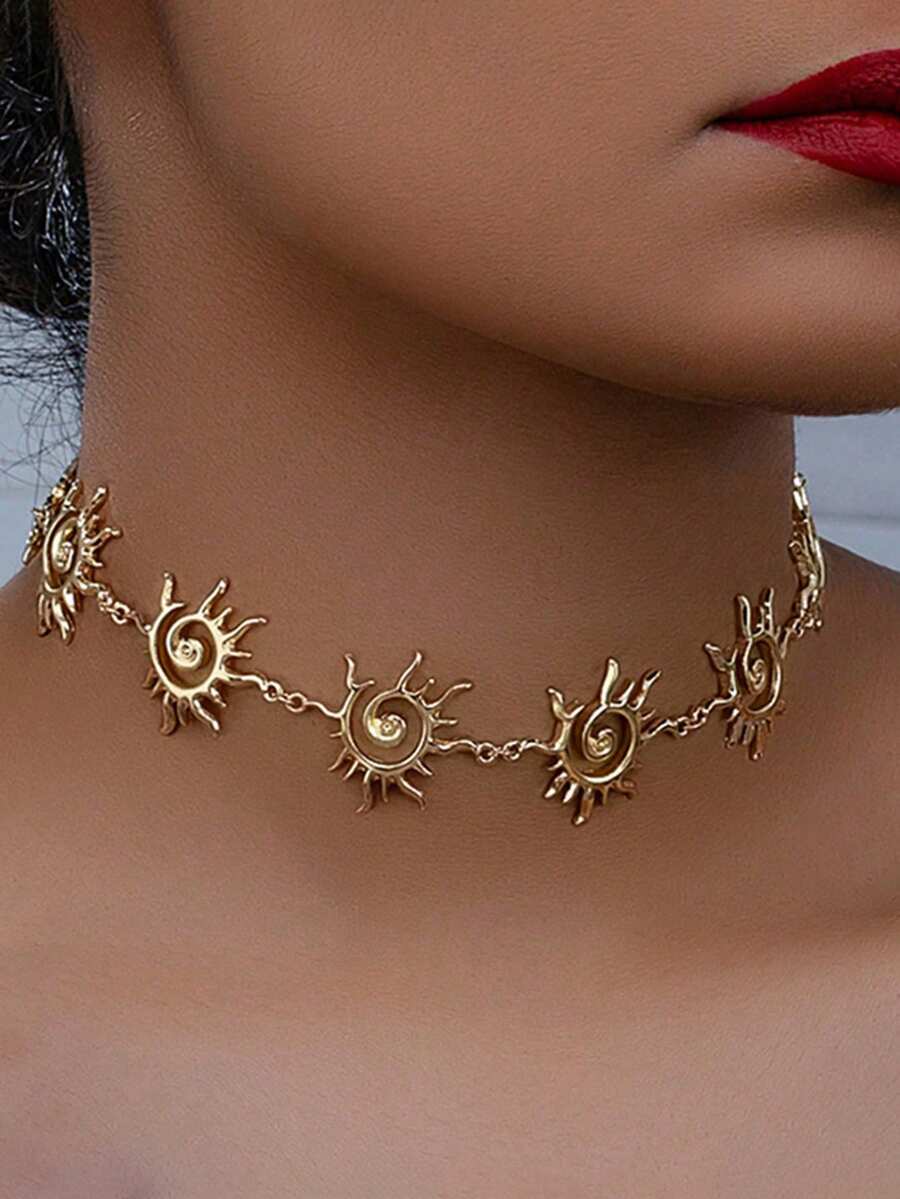 1pc Gold Spiral Metal Necklace, Suitable For Women, Holiday Gift - Style 1 - View 1