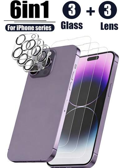 6-In-1 Screen Protector Set - Essential Screen Protector Compatible With Iphone 14 Pro Max. Includes 3 Screen Protectors (6.7 Inches) + 3 Camera Lens Protectors. Suitable For Everyday Use, Office Work, And Home. Waterproof Tempered Glass, Shockproof, Drop-Proof, Scratch-Resistant, Fingerprint-Resistant, Full Coverage, Compatible With Phone Cases, And Extremely Durable. A Perfect Valentine's Day Gift.