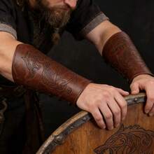 2pcs Textured PU Leather Arm Cuffs, Adjustable Medieval Cosplay Wrist Wraps - A - View 6