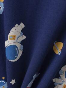 2 piezas Conjunto de pijama ligero para niños, parte superior de manga larga y pantalones con estampado de astronauta de dibujos animados, ropa de estar en casa casual - Multicolor - Ver 6
