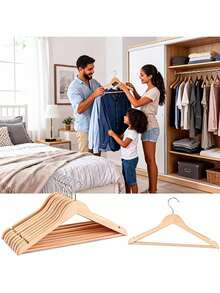 Percha de ropa de madera, perchas estándar  para una organización que ahorra espacio,   ideales para vestidos, abrigos y trajes Perfectas para renovar el armario, Ganchos Multiusos para Camisas, Blusas, Pantalones, Vestidos, Uniformes o Prendas Ligeras,ideales para vestidos, abrigos y trajes Perfectas para renovar el armario - Beis - Ver 8