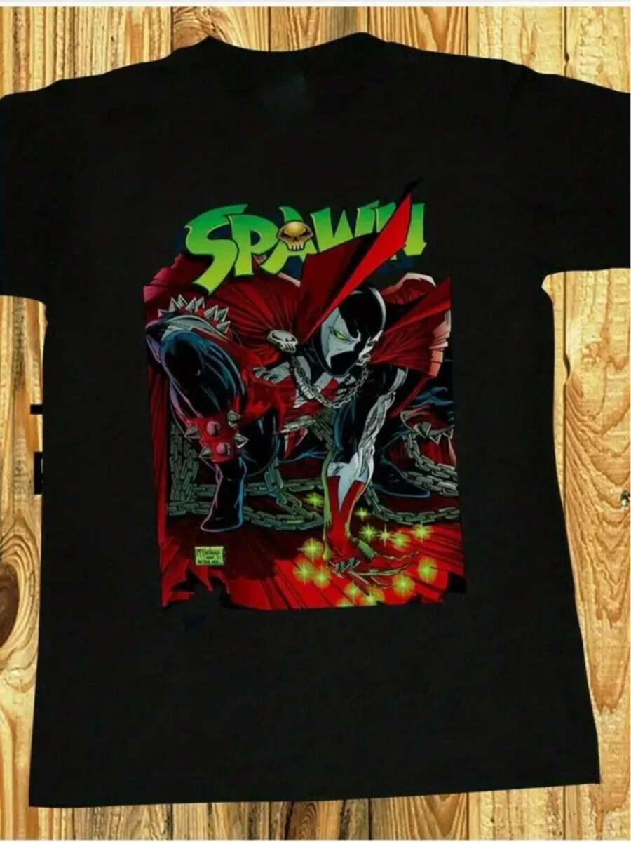 Men's & Women's Spawn Comic Graphic T-Shirt - Officially Inspired Red & Black Action Scene Tee With Spawn Character Print, Soft Breathable Crew Neck, Loose Fit For Casual Attire, Comic-Con Events & - Iconic Logo Design (Machine Washable) - 黑色 - 查看 1