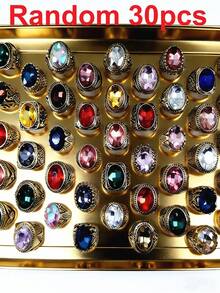 Bộ 5/10/20/30/50/100/150/200 chiếc nhẫn pha lê tổng hợp cao cấp nhiều màu sắc phong cách Bohemian, nhẫn thời trang unisex, quà tặng ngày Valentine sáng tạo, phù hợp đeo hàng ngày và mọi mùa. - Nhiều màu - Xem 20