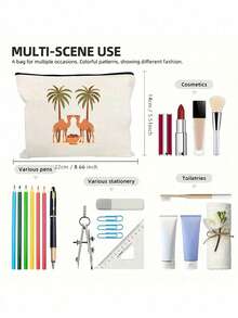 Reißverschlusstasche mit bedruckten Kamelen, Datteln und Palmen - Festivalthema Muster, große Kapazität Damen Reise Make-up Tasche, tragbare faltbare Aufbewahrungstasche, Mittlerer Osten / Arabische Wüstenlandschaft Make-up Aufbewahrungstasche, leichte Reise Kosmetiktasche, Make-up Tasche, Handtasche, Kulturtasche, Federmäppchen, Beutel, Make-up Beutel, Reiseessentials - Verschiedenfarbig - Übersicht 10