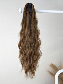 24 Inch Synthetic Wavy Ponytail Hair Extensions, Claw Clip On Ponytail, Brown Color For Women - Brown - View 8