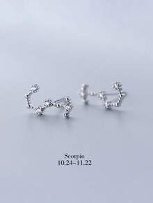 1pc 925 Sterling Silver 12 Zodiac Sign Earrings, Hypoallergenic Delicate Minimalist Classic Style, Exquisite Gift For Women, Girlfriend, Best Friend, Valentine's Day - Single - View 8