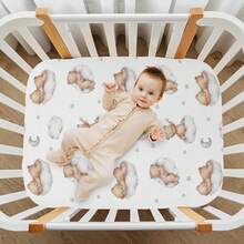 Oaoleer 1PC Crib Sheets For Boys & Girls, Teddy Bears Clouds Pattern, Neutral, Mini Crib Mattress Sheets, Fitted - Multicolor - View 5