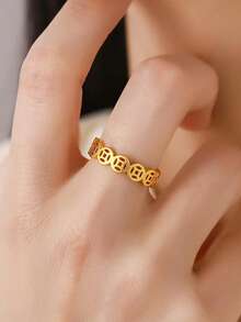 Anillo de moneda de cobre de Feng Shui, nuevo diseño de anillo retro hueco de moneda de estilo chino de moda, regalo versátil para la novia - Anillo de moneda de cobre de la suerte - Ver 4