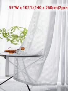 2/36片装法式条纹薄纱窗帘，半透明窗帘，适用于卧室、客厅、阳台 - 白色 - 查看 13