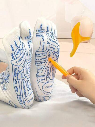 1pc Foot Massage Roller + 1 Pair Foot Acupressure Massage Socks, Foot Relaxation Set, Compression Comfortable Fitness Socks, Trigger Point Tool, Self-Adjusting Tight Sleeve, Holiday Gift, Socks With Foot And Acupoint Diagram, Suitable For Gifting To Parents And Relatives, Acupoint Diagram Socks, Therapeutic Socks, Comfortable And Snug Fit