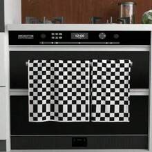2/4/6/8pcs Ultra Fine Fiber Kitchen Towel Ultra-Soft Checkerboard Kitchen Towels - Black & White, Perfect For Drying Hands & Cleaning, Machine Washable Polyester, Es Valentine's Day, Easter , Mother's Day , Children's Day , Father's Day Gifts, Halloween Gifts, Thanksgiving , Christmas Gifts - 混色 - 查看 2