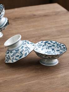 1pc/2pcs Underglaze Hand-Painted Ceramic Bowl, High Foot Tea Snack Plate, Cake Nut Plate, Fruit & Appetizer Dish - Multicolor - View 6