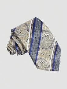 1条男士时尚斜条纹花卉图案复古领带，适合休闲、商务、日常穿着。 - 彩色 - 查看 4