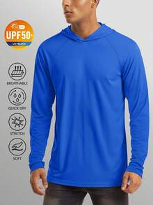 KEFITEVD Men's Hooded UPF 50+ Sun Protection T Shirts Long Sleeve Athletic Fishing Shirts Rash Guards - 彩藍色 - 查看 1