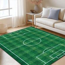 Soccer Field Green Pitch Ball Pattern Area Rug Washable Rug Vintage Traditional Floor Cover Foldable Thin Retro Accent Indoor Non Slip Carpet Print Mat Bedroom Living Room Bathroom Home Decor Large Carpets Dining Room Rug Kitchen Rugs For Entryway - B - View 2