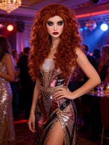 Voluminous Fluffy Long Curly Ginger Wig, High-Temperature Heat Resistant Synthetic Fiber, DIY Styling Friendly, Versatile For Daily Outings, Dates & Cosplay - Burnt Orange - View 1