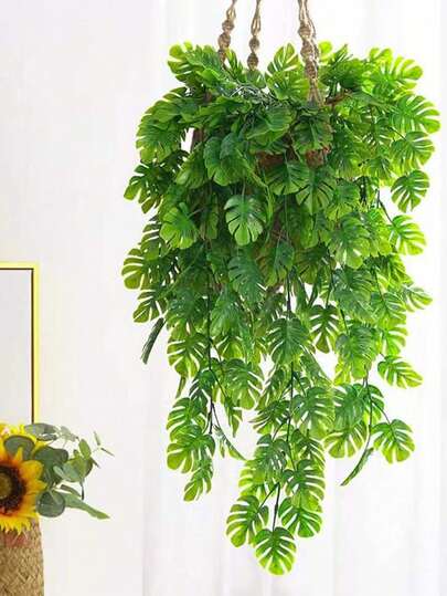 2pcs Artificial Monster Hanging Plants, Fake Turtle Back Leaf Vines, Suitable For Tropical Party Decor, Holiday Green Decor, Ivy, Outdoor Artificial Plants, Applicable For Autumn Room Decor, Home Decor, Bedroom Decor, Outdoor Decor, Kitchen Decor, DIY