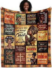 Christian Gifts For Women, African American  Christian Blanket 60"X50", Inspirational Bible Verse Prayer Quilt, Religious Spiritual Gift Ideas For Birthday Christmas,Easter Gifts, Easter Decor Polyester Blankets, Souvenir Blankets Suitable For All Seasons, Washable, Machine Washable, Lightweight, Breathable, Comfortable, Warm, Unique, 280gsm, Religious Baptism Confirmation Eucharist Sacred Blankets, Personalized Ideal Gifts For Him, Her, Family, Friend, Friend, Father, Mother, Lover, Daughter, Son, Grandfather, Grandmother, Godfather, Godmother, Friend, Classmate, Pet, Perfect For Nap, Camping, Travel, Home, Daily Life, Office Decoration, Easter, Christmas, Thanksgiving, Halloween, New Year, Valentine's Day, St. Patrick's Day, Mother's Day, Father's Day, Wedding, Anniversary, Baptism Gifts, Religious Gifts, Sofa, Bed, Car, Bedroom, Living Room, Office, Outdoor Camping, Beach, Wall Decoration, Bedroom Decor, Home Decor - Multicolor - View 2