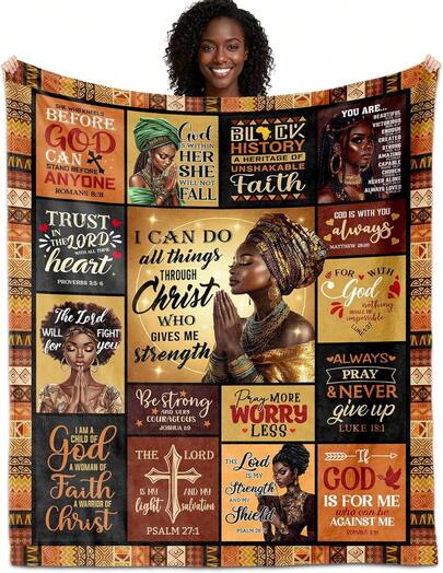 Christian Gifts For Women, African American  Christian Blanket 60"X50", Inspirational Bible Verse Prayer Quilt, Religious Spiritual Gift Ideas For Birthday Christmas,Easter Gifts, Easter Decor Polyester Blankets, Souvenir Blankets Suitable For All Seasons, Washable, Machine Washable, Lightweight, Breathable, Comfortable, Warm, Unique, 280gsm, Religious Baptism Confirmation Eucharist Sacred Blankets, Personalized Ideal Gifts For Him, Her, Family, Friend, Friend, Father, Mother, Lover, Daughter, Son, Grandfather, Grandmother, Godfather, Godmother, Friend, Classmate, Pet, Perfect For Nap, Camping, Travel, Home, Daily Life, Office Decoration, Easter, Christmas, Thanksgiving, Halloween, New Year, Valentine's Day, St. Patrick's Day, Mother's Day, Father's Day, Wedding, Anniversary, Baptism Gifts, Religious Gifts, Sofa, Bed, Car, Bedroom, Living Room, Office, Outdoor Camping, Beach, Wall Decoration, Bedroom Decor, Home Decor