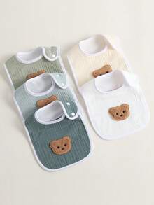 5pcs/Set Muslim Cotton Baby Bibs, Breathable Small Bear Design, Soft Absorbent Pure Cotton Burp Cloths - Multicolor 01 - View 5