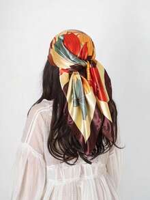 Elegant Women's Printed Satin Scarf 90x90 Large For Hair - L34/amarelo - Xem 2