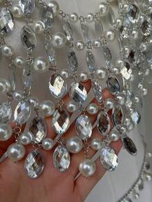 ZHENGHEN 1件装女士珍珠水钻身体链上装 - 时尚项链、胸链和腰链，适合夜店派对装扮 - 透明白 - 查看 8