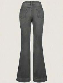 Women's Casual Wash Dark Blue Stretch Micro-Cropped Jeans With Pockets,Christmas Outfit Women,Thanksgiving Outfit Women,Old Money Style Women,Retro Millennium,Going Out Tops Women,Valentine's Day, - Xám - Xem 5