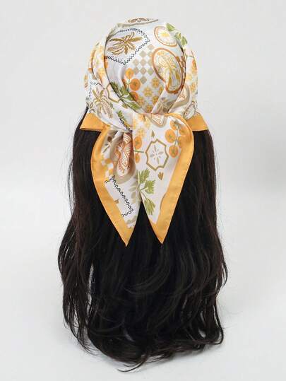 1pc New Floral & Geometric Pattern Printed Women Casual Scarf/Headband/Waist Wrap, 70cm