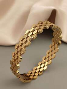18K Gold Plated Stainless Steel Luxury Elegant Woven & Twist Bangle Bracelet Set For Women, Vintage Winter Jewelry Mom Gift Christmas Thanksgiving Halloween Wedding Rave/Prom/Party/Daily Accessories Gift For Anniversary Valentine's Day Boho Jewelry Birthday Bridesmaid Gifts - 金色 - 查看 11