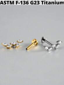 1件装 Cz 叶子 G23 纯钛耳骨耳钉 16G 内螺纹锆石蝴蝶耳廓耳屏穿刺饰品 - 如圖 - 查看 8