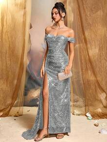 CHOSMO Đầm nữ kiểu dáng mới, màu trơn, lấp lánh, sang trọng, đính sequin, hở lưng, thích hợp cho đám cưới, tiệc tùng, sinh nhật, kỷ niệm, lễ tốt nghiệp, lễ hội âm nhạc, kỳ nghỉ, tiệc cocktail, tiệc tối trang trọng, chụp ảnh, dạ hội, biểu diễn sân khấu và hòa nhạc, quý 4 mùa xuân. - Bạc - Xem 8