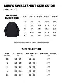 Cotton men's top, men's white drop-shoulder sweatshirt, thick fabric for autumn and winter, warm round neck, loose oversized sweatshirt, suitable for cold weather. - 藏青色 - 查看 8