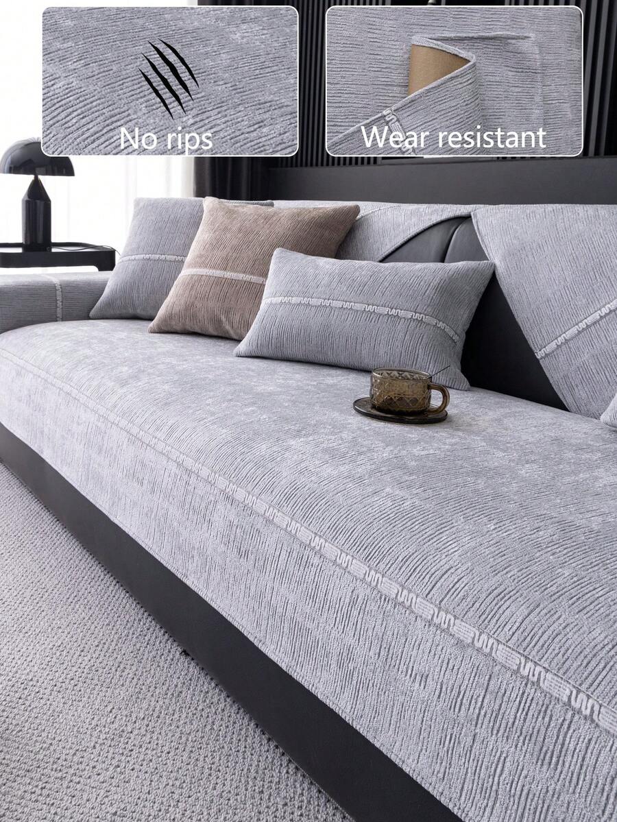 1件舒适雪尼尔沙发垫套，四季通用现代简约防滑沙发座垫，防尘可水洗沙发套，柔软不易褪色，宠物友好，适用于卧室、办公室、客厅、L型沙发以及1/2/3/4座沙发。