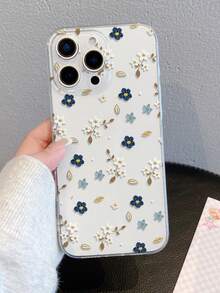 1pc Fashion Creative Blue & White Floral Leaf Painted Pattern Transparent Soft TPU Phone Case, Anti-Fall Anti-Scratch Anti-Fingerprint, Camera Lens Protection, Compatible With Apple, Nothing, Compatible With Pixel, Compatible With INFINIX, Compatible With Redmi - Multicolor - View 3