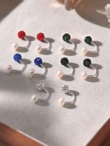 1件S925纯银镶嵌淡水珍珠和闪亮锆石肚脐环，简约甜美，适合女性日常佩戴，无需摘除。 - 銀色 - 查看 7