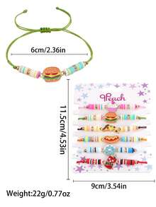 Bộ 6 mặt dây chuyền hình bánh hamburger, bánh ngọt, bánh rán, đồ uống, xúc xích, khoai tây chiên dành cho bé gái, làm bằng hợp kim kẽm mạ đồng. - Nhiều màu - Xem 2